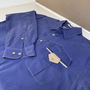 ORVIS Mens Blue Long Sleeve Button Up Shirt Two Pocket Work Size XL